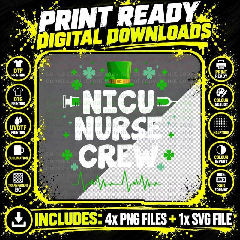 NICU Nurse Crew Leprechaun Hat Happy St Patrick's Day Png SVG Digital Bundle