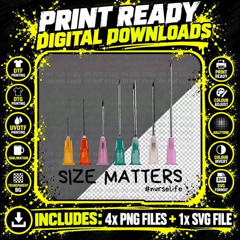 Needle Size Matters Funny Nursing CNA Nurse Life T-Shirt Png SVG Digital Bundle