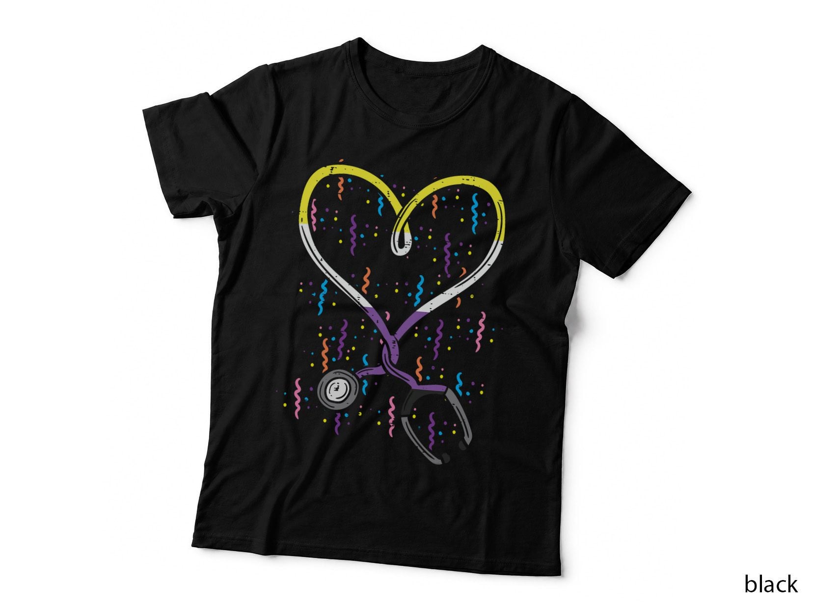 Non-Binary Flag Stethoscope Heart Nurse RN Scrub Pride LGBT T-Shirt