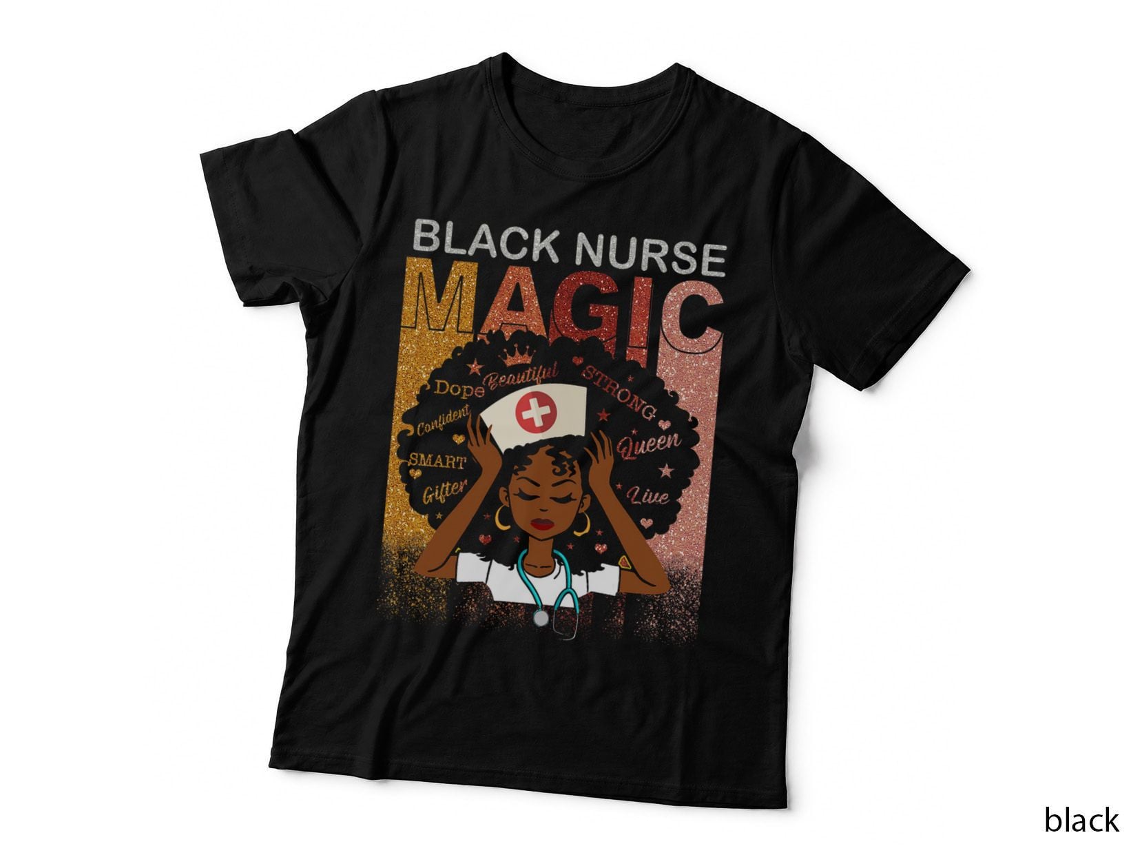 Nurse Black Woman Magic Afro Melanin Queen Black History T-Shirt