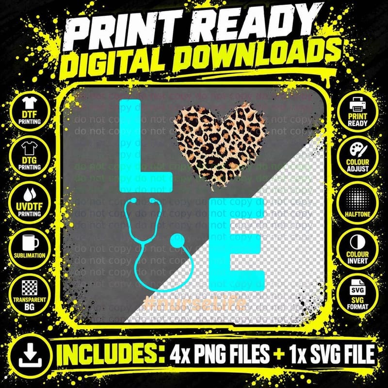 Nurse Life RN LPN CNA School Cheetah Heart Leopard Png SVG Digital Bundle