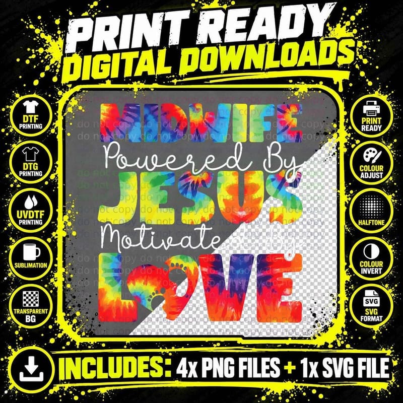 Nurse Midwife Birth Worker Faith Jesus Christian Tie Dye Png SVG Digital Bundle