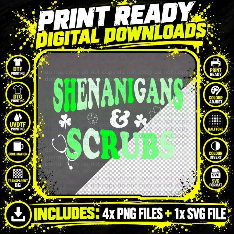 Nurse St Patricks Day Shenanigans and Scrubs Scrub Top Png SVG Digital Bundle