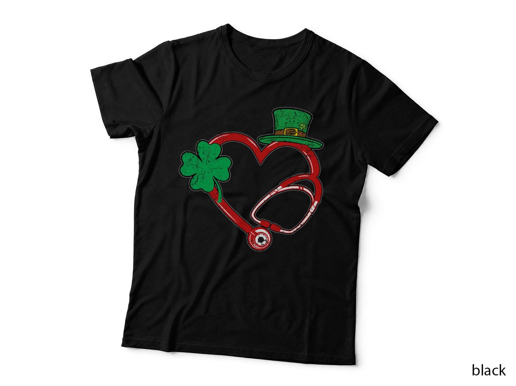 Nurse Stethoscope Heart Shamrock St Patricks Day Nursing T-Shirt