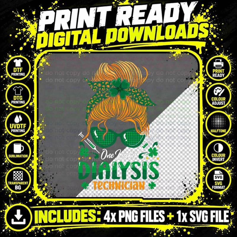 One Lucky Dialysis Technician Tech Nephrology Dialysis Png SVG Digital Bundle