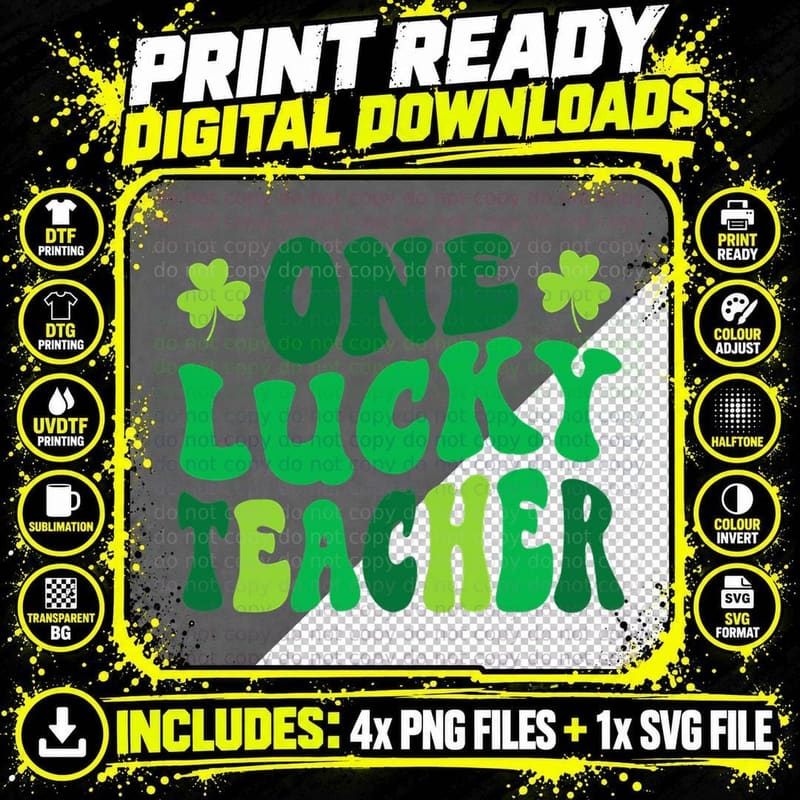 One Lucky Teacher Retro Vintage St Patrick's Day T-Shirt Png SVG Digital Bundle