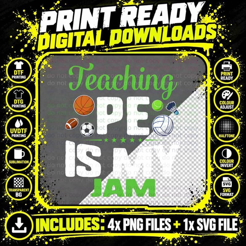 P.e. DAY Teaching PE Is My Jam Physical Teacher Sport Png SVG Digital Bundle