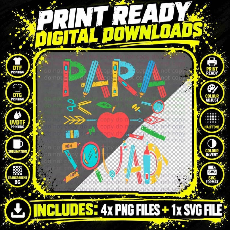 PARA Squad PARA Teacher Paraprofessional T-Shirt Png SVG Digital Bundle