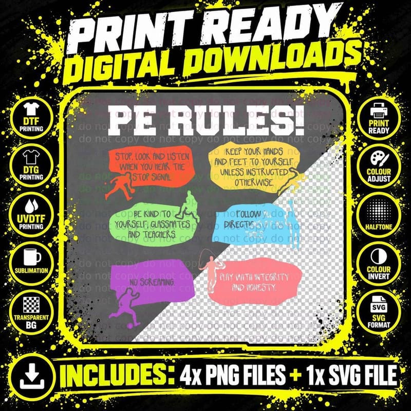 PE Rules Physical Education Teaching Teacher T-Shirt Png SVG Digital Bundle