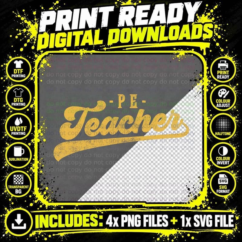 PE Teacher Cute Vintage Graphic Physical Education Png SVG Digital Bundle