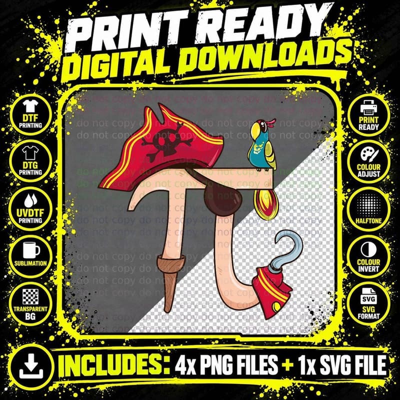 PI Day Pirate Math Geek Parrot Teacher Student Men Women Png SVG Digital Bundle