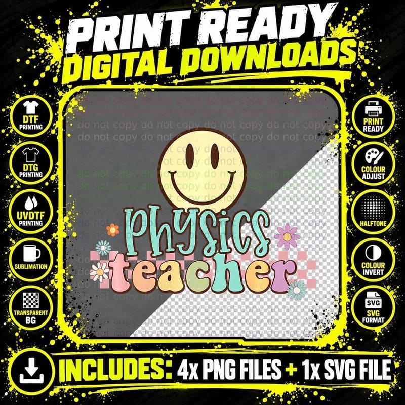 Physics Science Teacher Colorful Design Last Back School Png SVG Digital Bundle