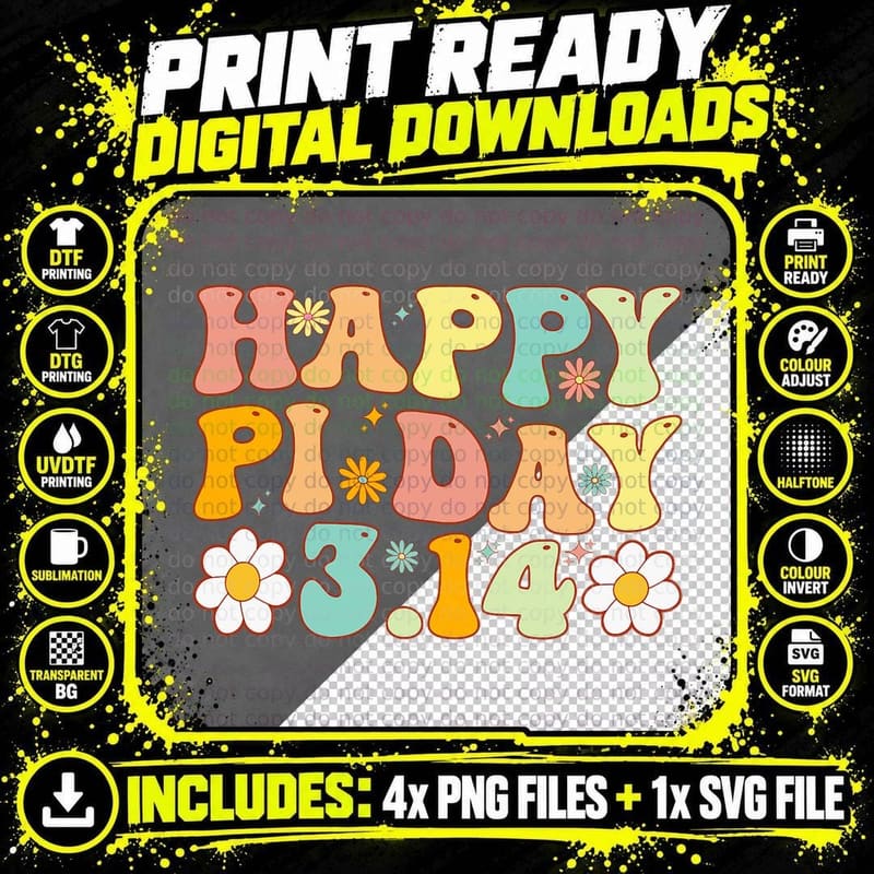 Pi Day Groovy Math Lover 3.14 Math Teacher Men Women Png SVG Digital Bundle