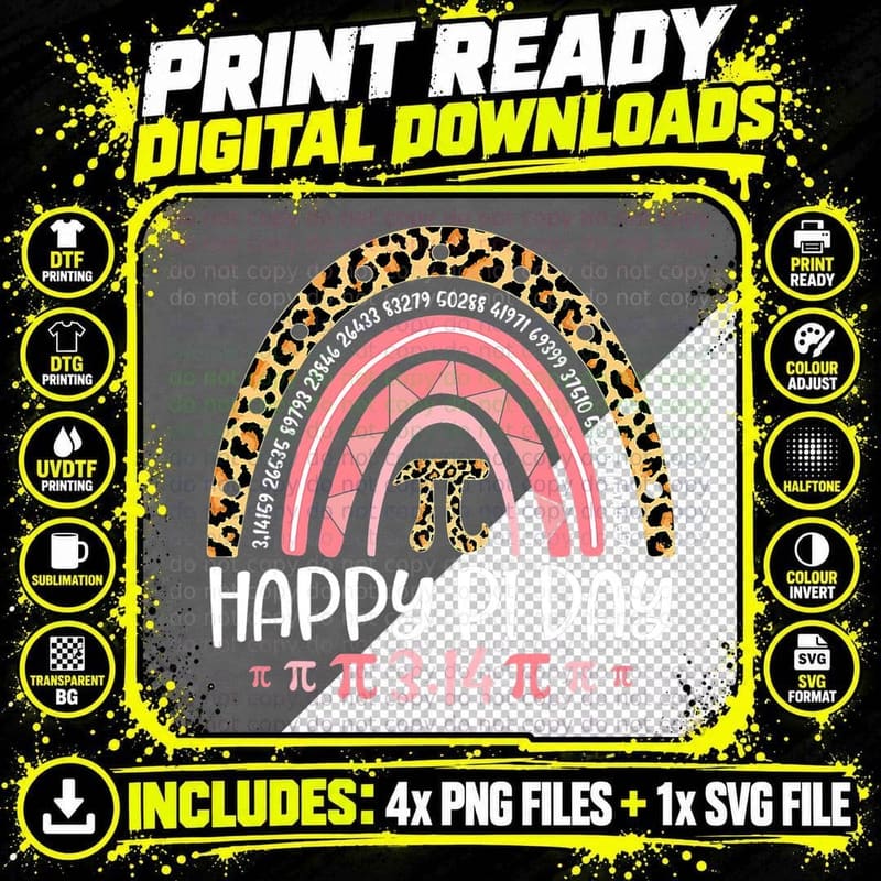 Pi Day Shirt Spiral Pi Math Teacher 3 14 Leopard Rainbow Png SVG Digital Bundle