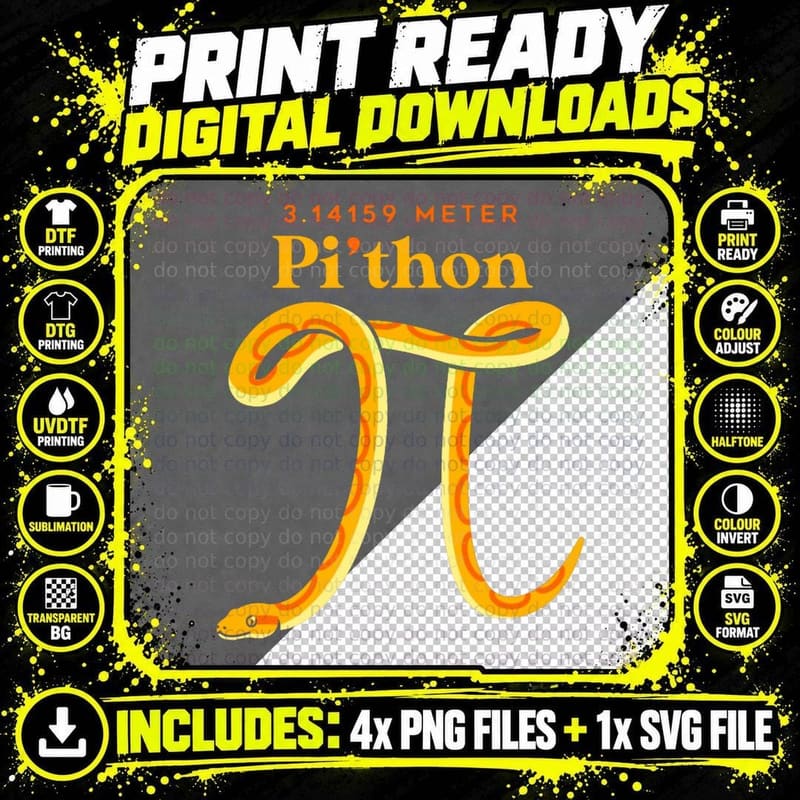 Pi Thon Funny Pi Day Ball Python Snake for Teacher Png SVG Digital Bundle