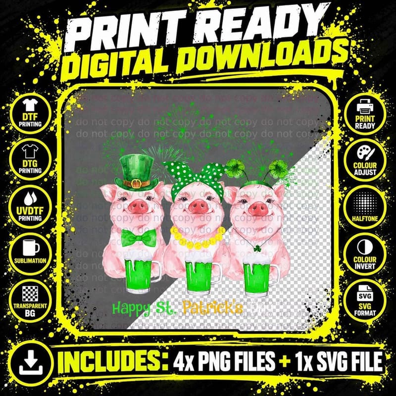 Pig Happy St Patricks Day Family Farmer Farming Lover Png SVG Digital Bundle