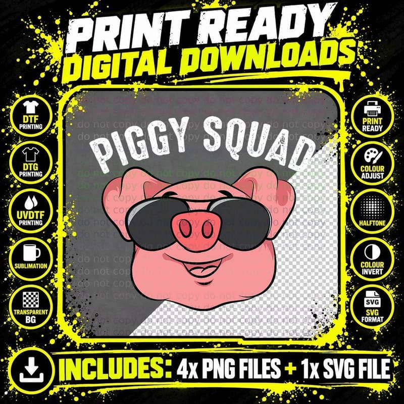 Piggy Squad Cute Pig Farmer Animal Lovers Funny Farm Png SVG Digital Bundle