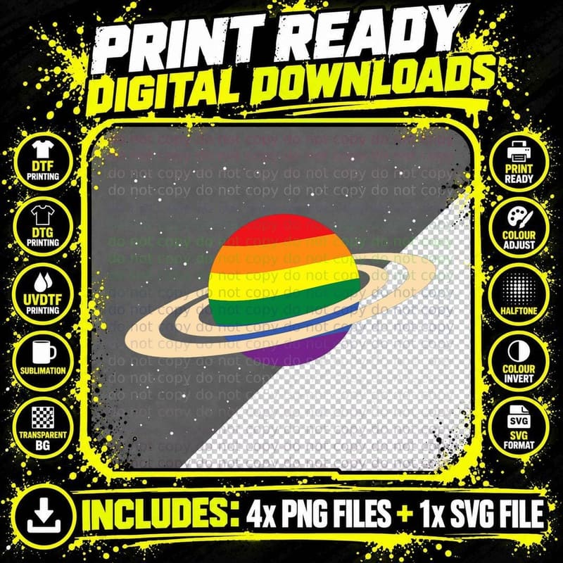 Planet Saturn Gay Pride LGBT-Q Astronomy Science Teacher Png SVG Digital Bundle