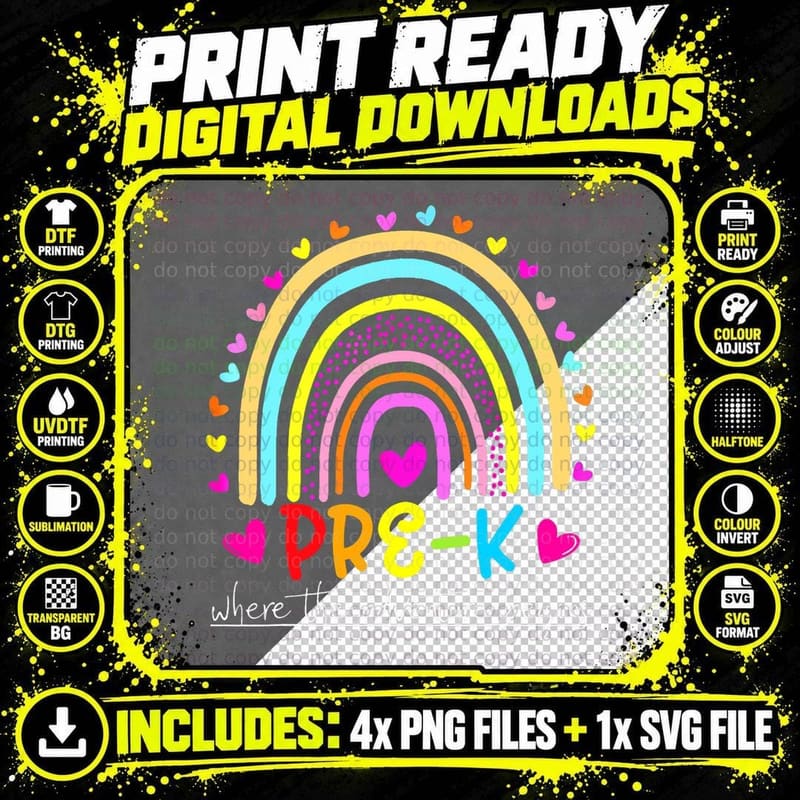 Pre K Rainbow Teacher Team Pre K Squad Girls Boys Kids Png SVG Digital Bundle