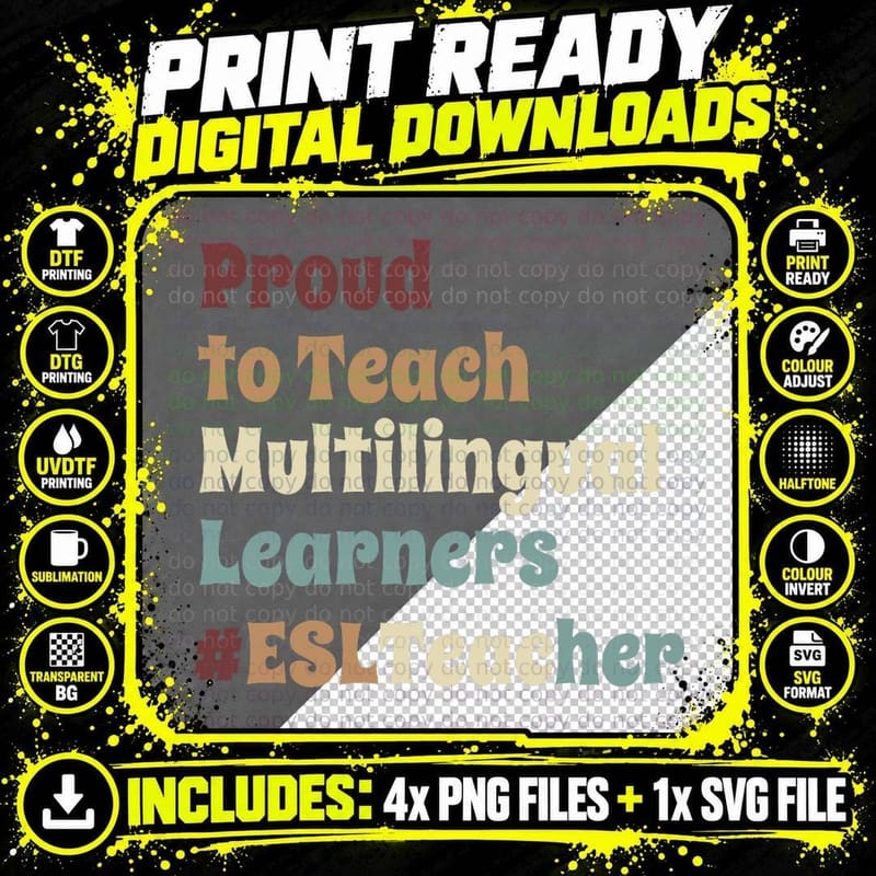 Proud to Teach Multilingual Learners Teaching ESL Png SVG Digital Bundle