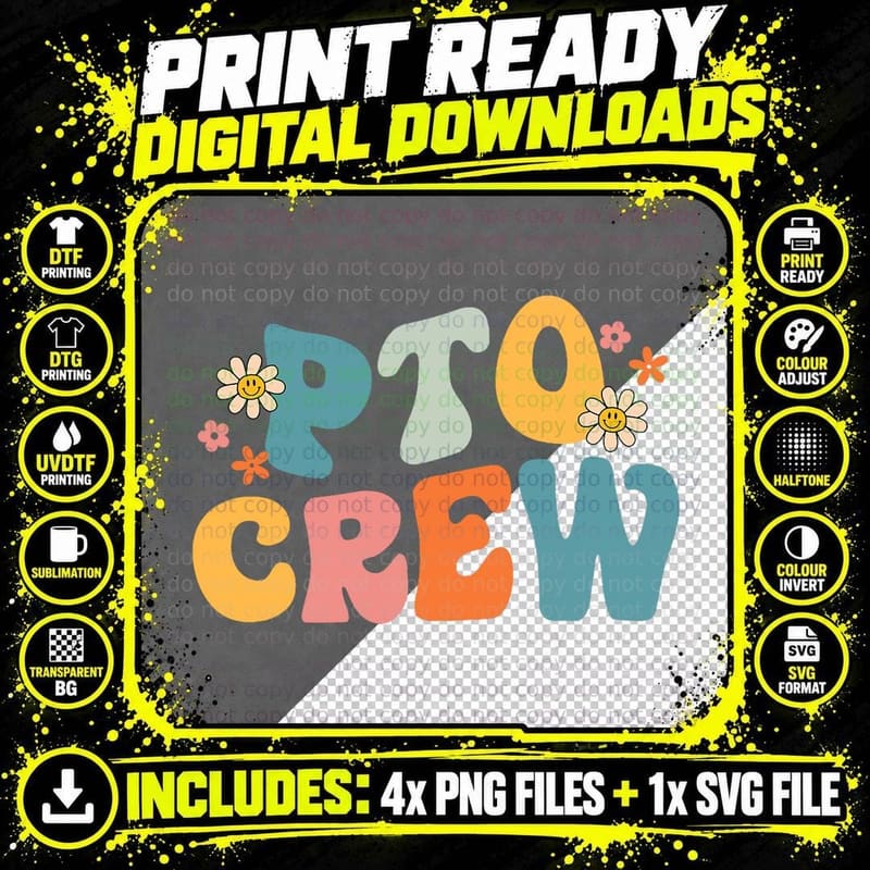 Pto Crew Groovy Teacher Student Parent T-Shirt Png SVG Digital Bundle