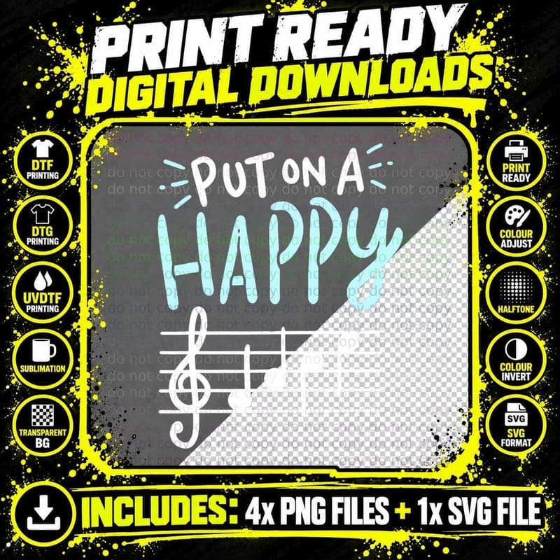 Put on a Happy Face Music - Funny Music Teacher T-Shirt Png SVG Digital Bundle