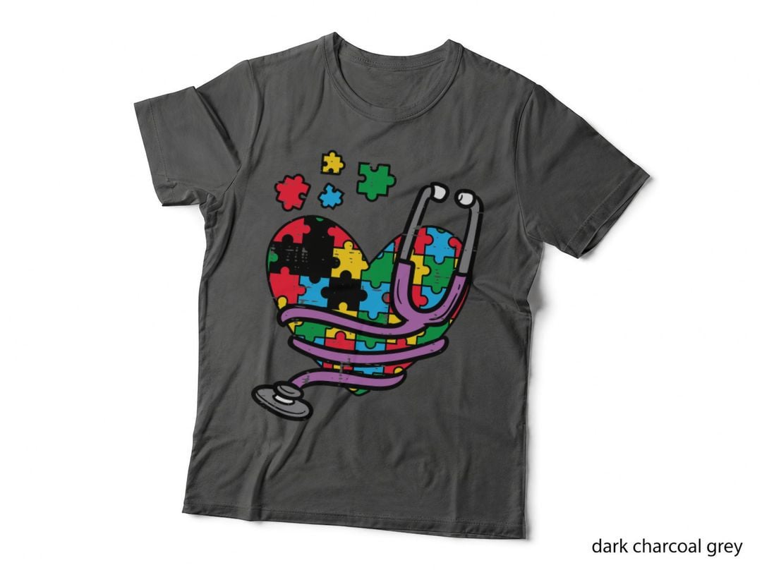 Puzzle Heart Stethoscope Autism Awareness Nursing Nurse RN T-Shirt