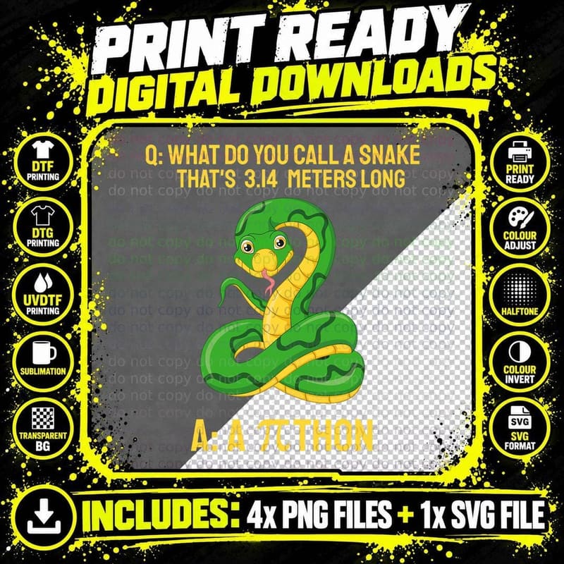Python Pithon Pi Symbol Funny Math Teacher Pi Day 3.14 Png SVG Digital Bundle