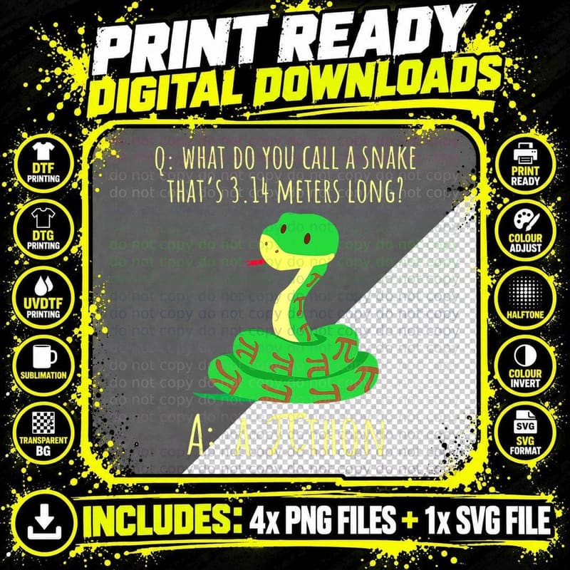 Python Pithon Pi Symbol Funny Math Teacher Pi Day T-Shirt Png SVG Digital Bundle