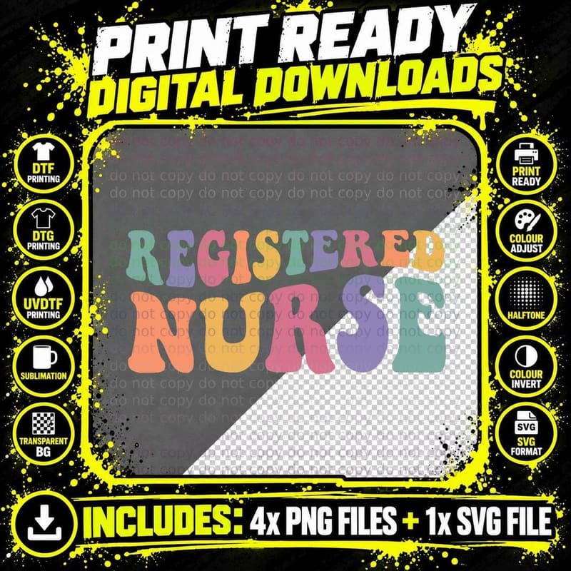 RN Nurse Groovy Registered Nurse Nursing School Women Png SVG Digital Bundle