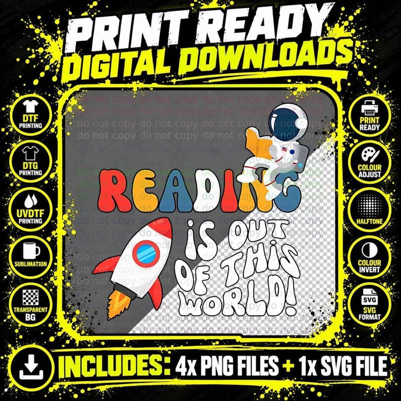 Reading Is Out of This World Space Book Lover Teacher Png SVG Digital Bundle