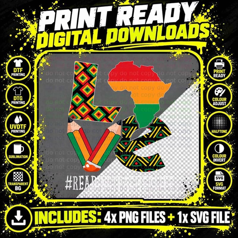 Reading Teacher Love African American Black History Png SVG Digital Bundle