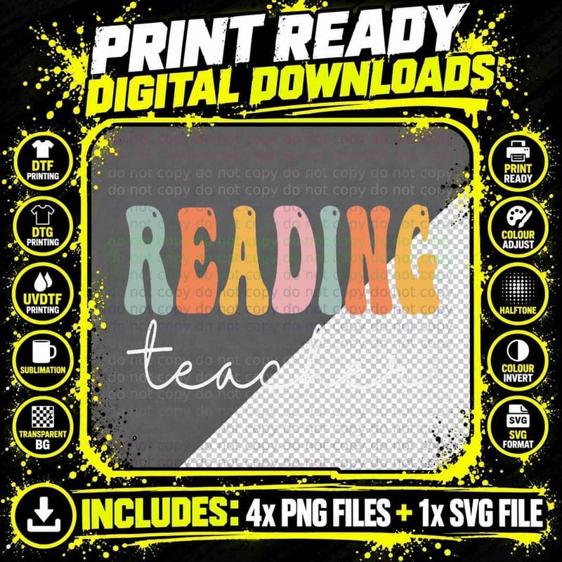 Reading Teacher Retro Groovy Women Happy First Day of Png SVG Digital Bundle