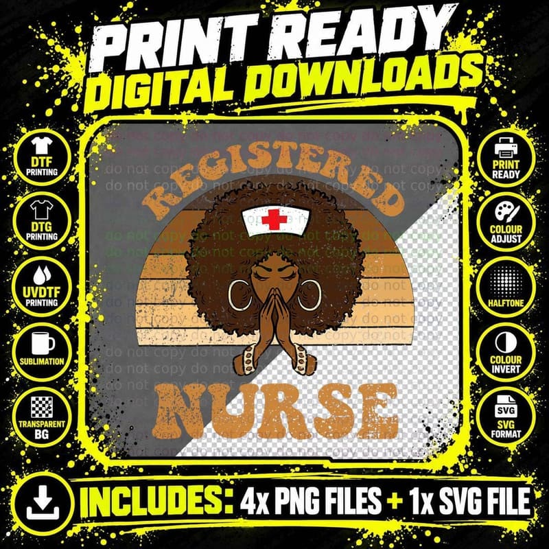 Registered Nurse Black History Month Men Nursing Afro Png SVG Digital Bundle
