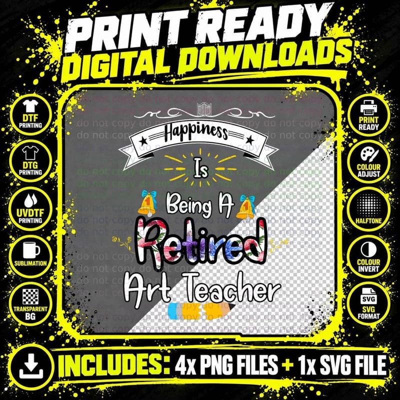 Retired Art Teacher T Shirt Gift Student Staff Coworker Png SVG Digital Bundle