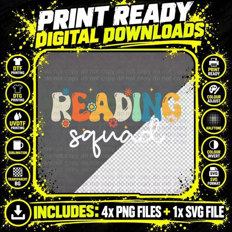 Retro Groovy Reading Squad Girls Boys Cute Reading Png SVG Digital Bundle