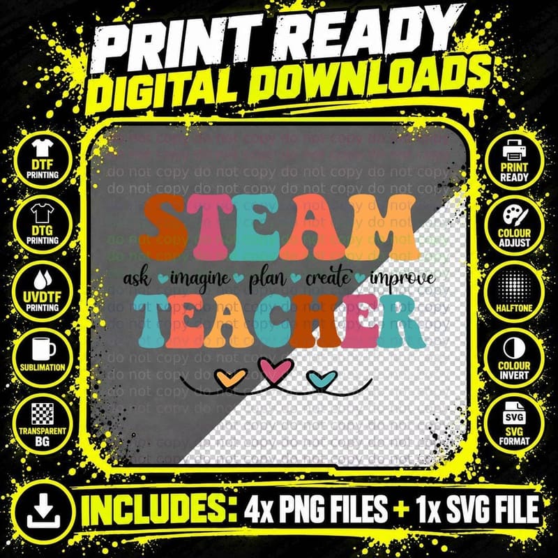 STEAM Teacher STEAM Squad Elementary Teaching Back to Png SVG Digital Bundle