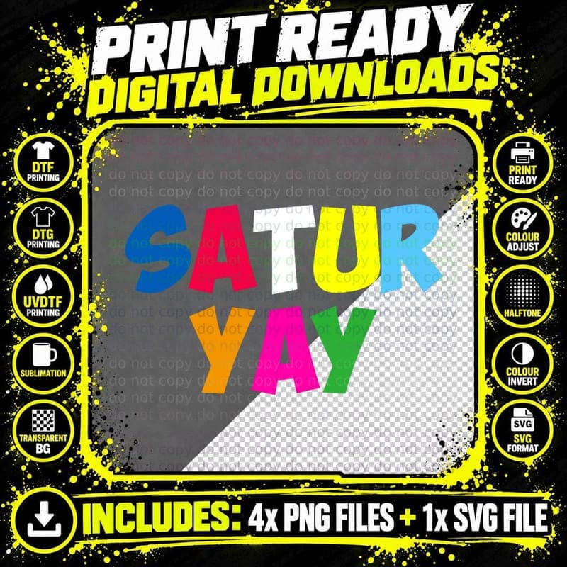 Satur-Yay Happy Saturday Lovers Fun Parent Teacher Gifts Png SVG Digital Bundle