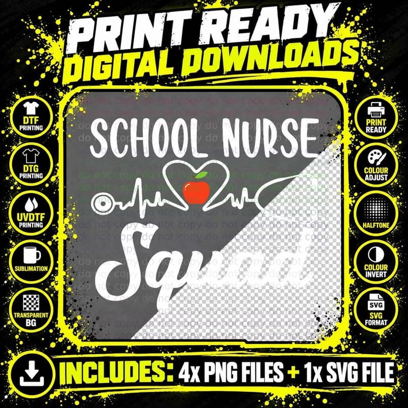 School Nurse Squad Funny Nurses Gift T-Shirt Png SVG Digital Bundle
