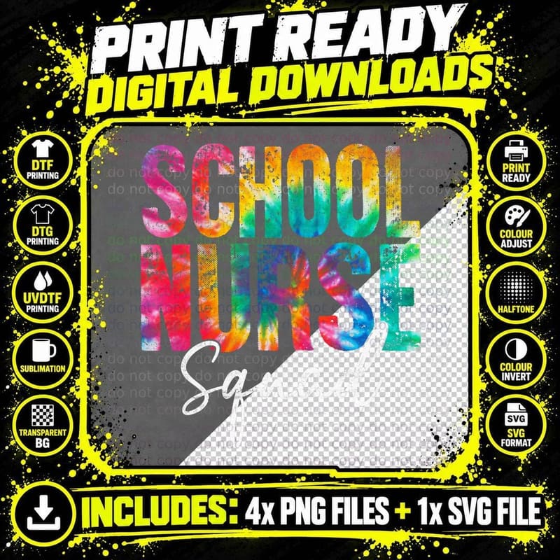 School Nurse Squad Tie Dye Back to School Women Nurse's Png SVG Digital Bundle