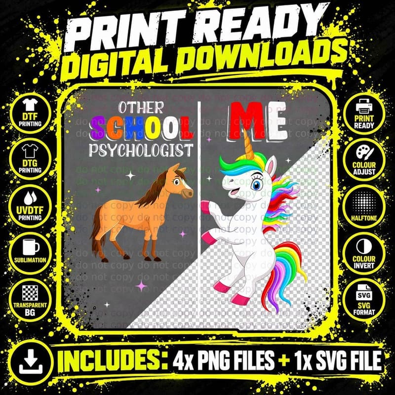 School Psychologist Unicorn Psychology Teacher Graphic Png SVG Digital Bundle