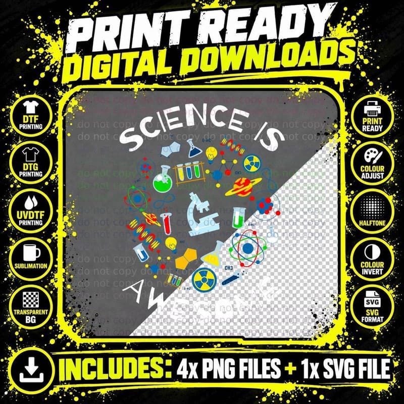 Science Is Awesome Funny Geek Nerd Gift Tee Teacher STEM Png SVG Digital Bundle