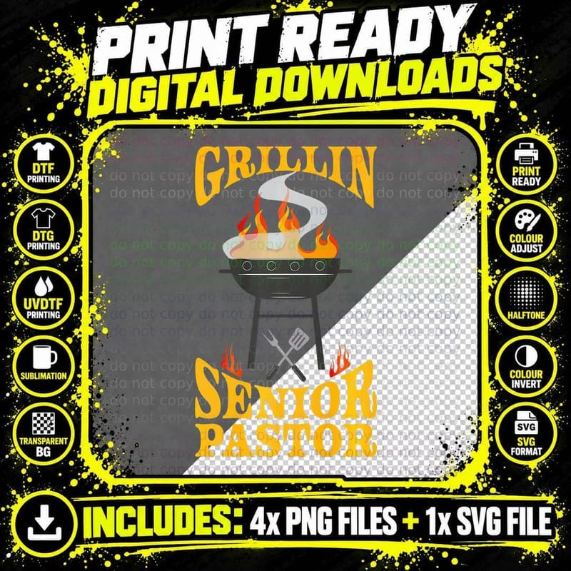 Senior Pastor BBQ Grill Smoker & Barbecue Chef Png SVG Digital Bundle