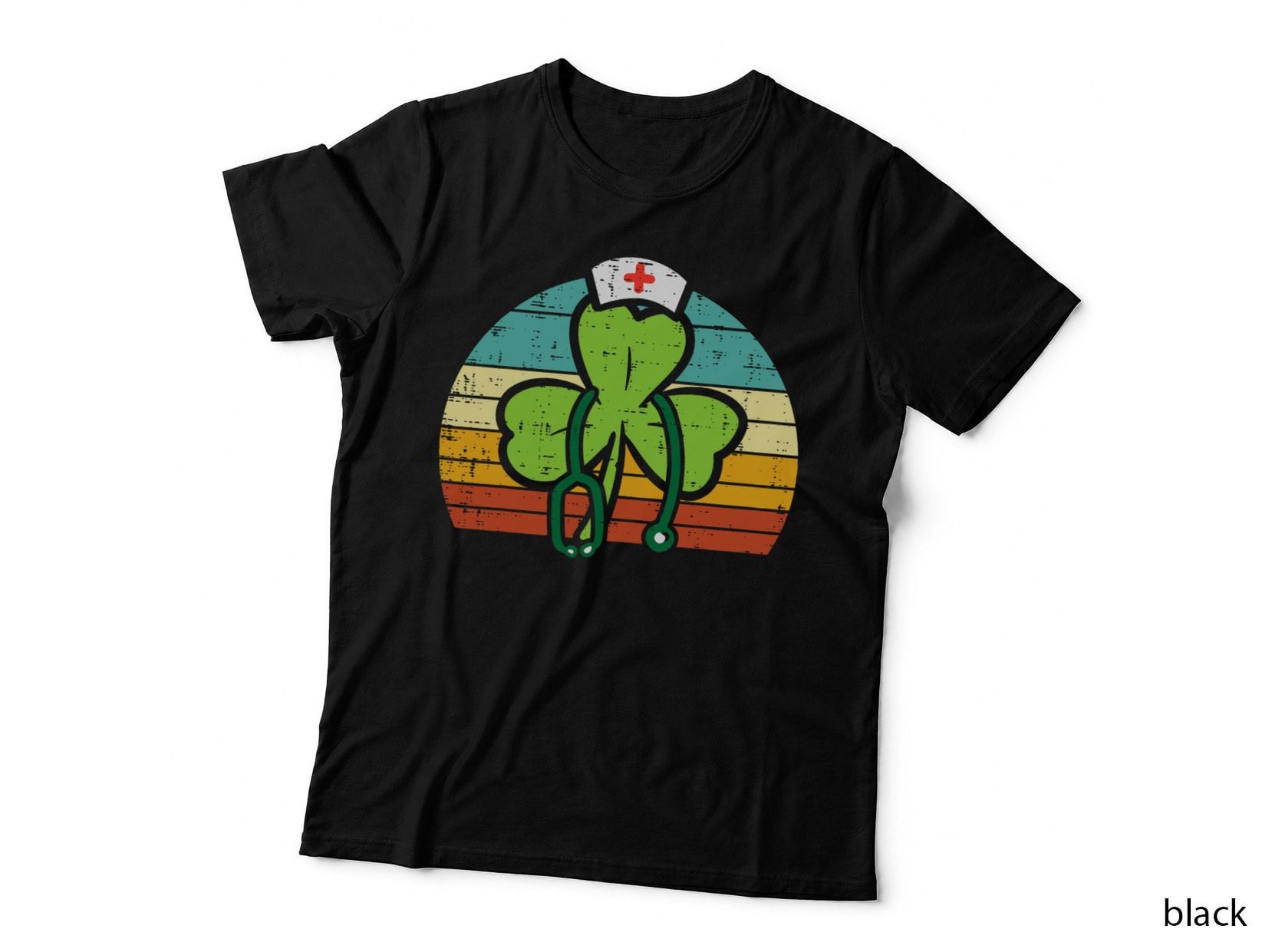 Shamrock Nurse Stethoscope Retro St Patricks Day Nurses RN T-Shirt