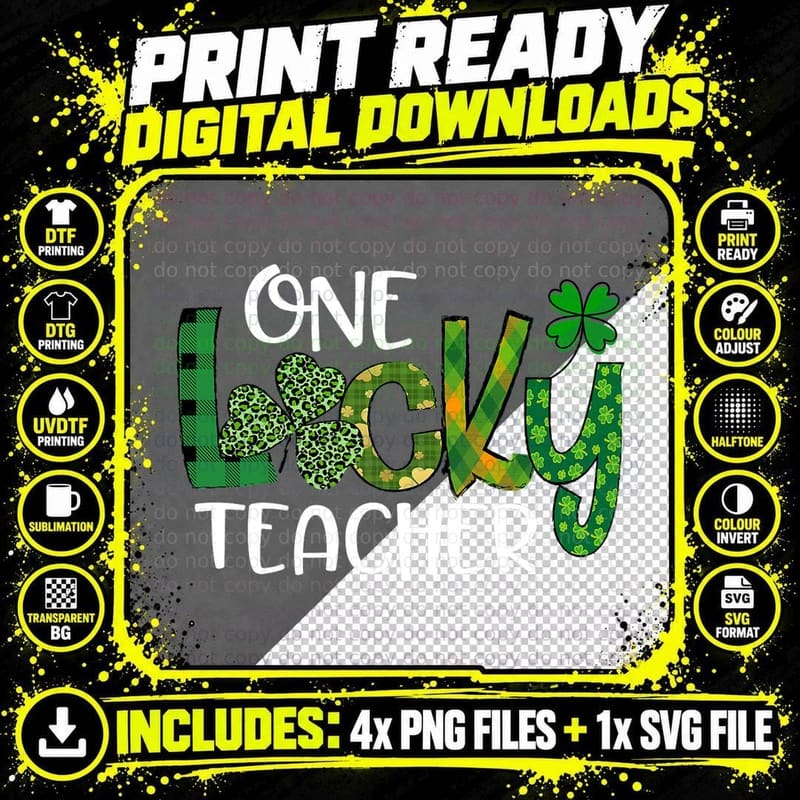 Shamrock One Lucky Teacher St. Patrick's Day School Png SVG Digital Bundle