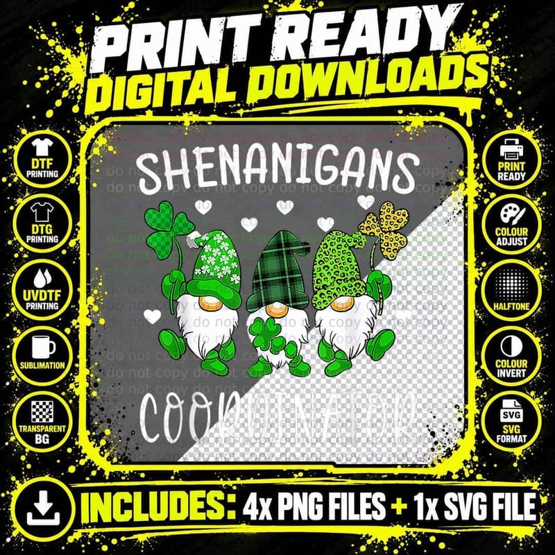 Shenanigans Coordinator Gnome St Patricks Day Teacher Png SVG Digital Bundle
