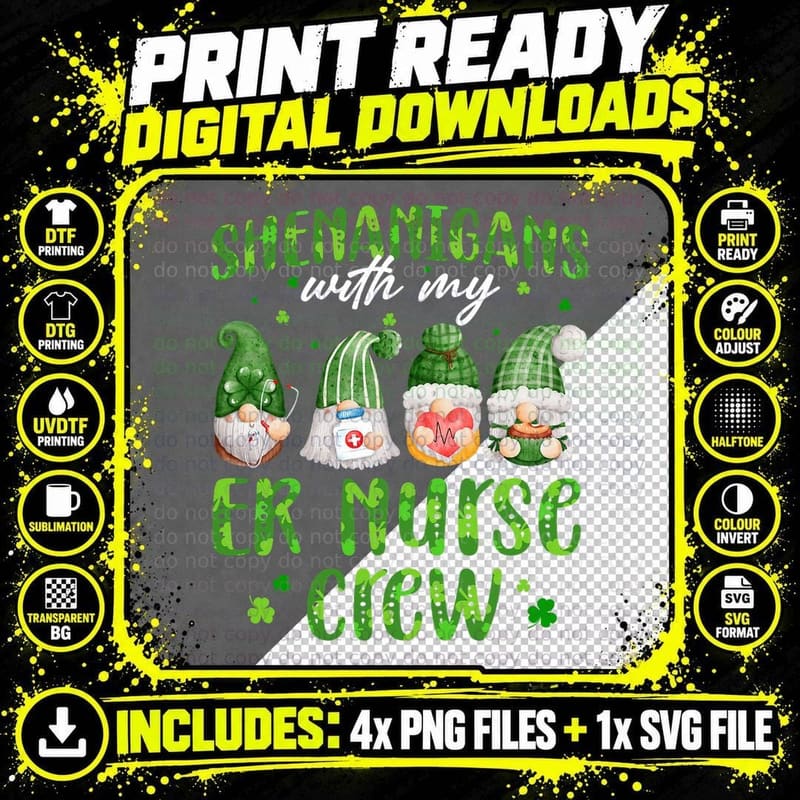 Shenanigans with My ER Nurse Cute Gnomies St Patricks Png SVG Digital Bundle