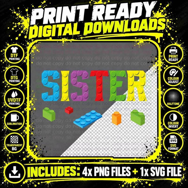 Sister Master Builder Building Bricks Blocks Family Set Png SVG Digital Bundle