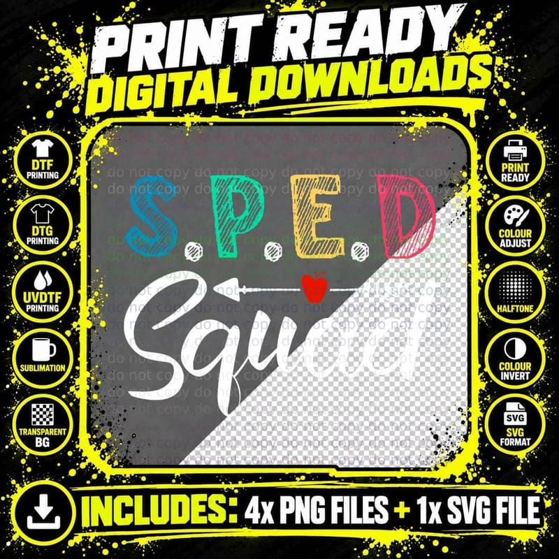 Sped Squad Teacher Special Education T-Shirt Png SVG Digital Bundle