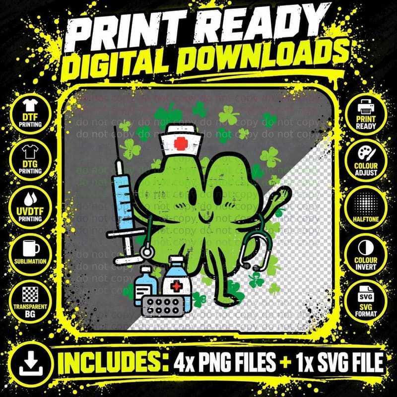 St Patricks Day Nurse Shamrock Saint Pattys Scrub Top Png SVG Digital Bundle